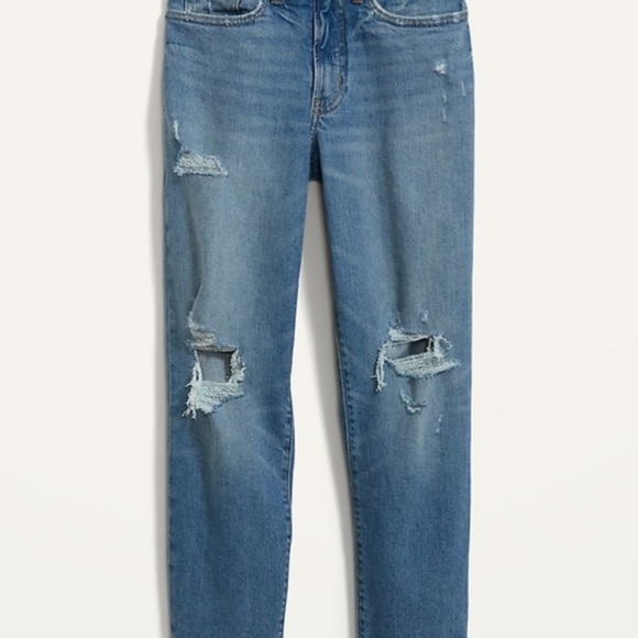 Old Navy O.G. High-Waisted O.G. ripped distressed blue jeans button close - Picture 4 of 16